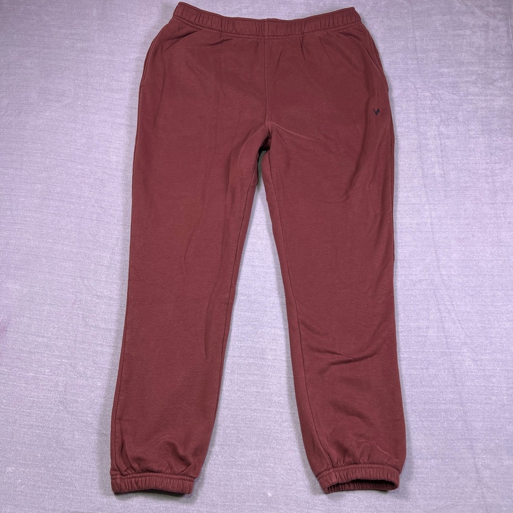 Vively Fleece Joggers Elastic Waist Mid Rise Sweatpants Mens Large Maroon Cotton